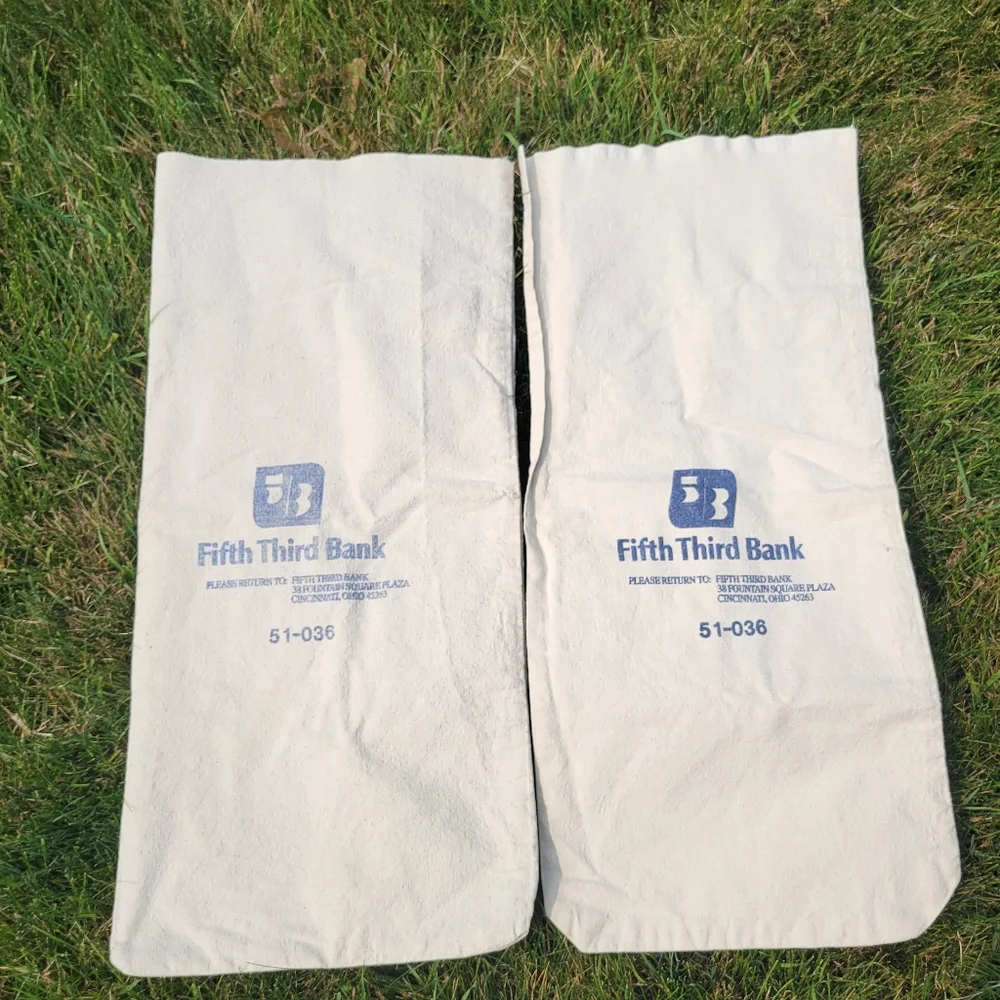 Fifth Third Bank Money Bags (Empty!) ~ Linen Muslin ~ Gift Bag ~ Towel ~ Display